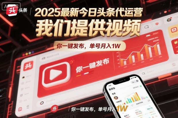 2025最新今日头条代运营，我们提供视频，你一键发布，单号月入1W【揭秘】网赚库-项目库-轻创网-中创网-福缘网-冒泡网-资源之家-魔方项目库网赚库