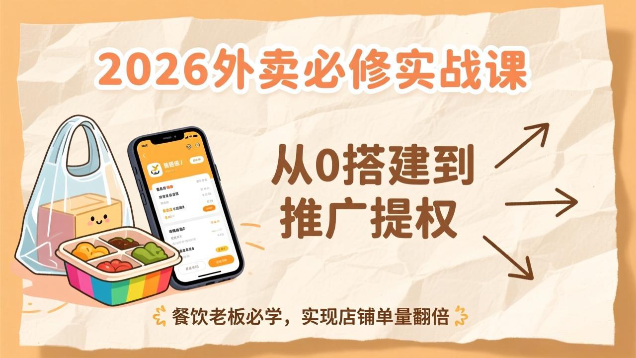 2026外卖必修实战课：从0搭建到推广提权，餐饮老板必学，实现店铺单量翻倍网赚库-项目库-轻创网-中创网-福缘网-冒泡网-资源之家-魔方项目库网赚库