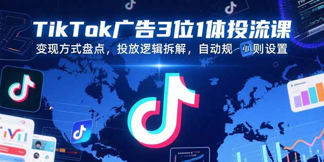 TikTok广告3位1体投流课，变现方式盘点，投放逻辑拆解，自动规则设置网赚库-项目库-轻创网-中创网-福缘网-冒泡网-资源之家-魔方项目库网赚库