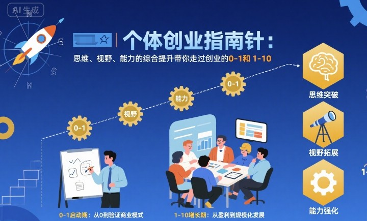 个体创业指南针，思维、视野、能力的综合提升带你走过创业的0-1和1-10【音频】网赚库-项目库-轻创网-中创网-福缘网-冒泡网-资源之家-魔方项目库网赚库