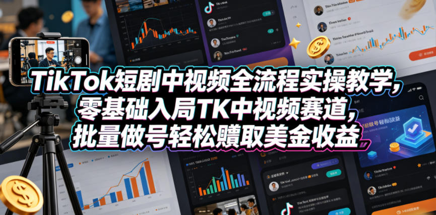 TikTok短剧中视频全流程实操教学,零基础入局TK中视频赛道,批量做号轻松賺取美金收益网赚库-项目库-轻创网-中创网-福缘网-冒泡网-资源之家-魔方项目库网赚库