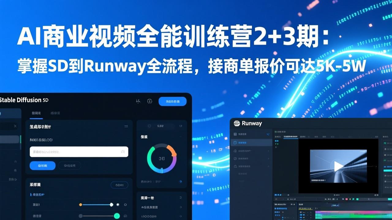 AI商业视频全能训练营2+3期：掌握SD到Runway全流程，接商单报价可达5K-5W网赚库-项目库-轻创网-中创网-福缘网-冒泡网-资源之家-魔方项目库网赚库