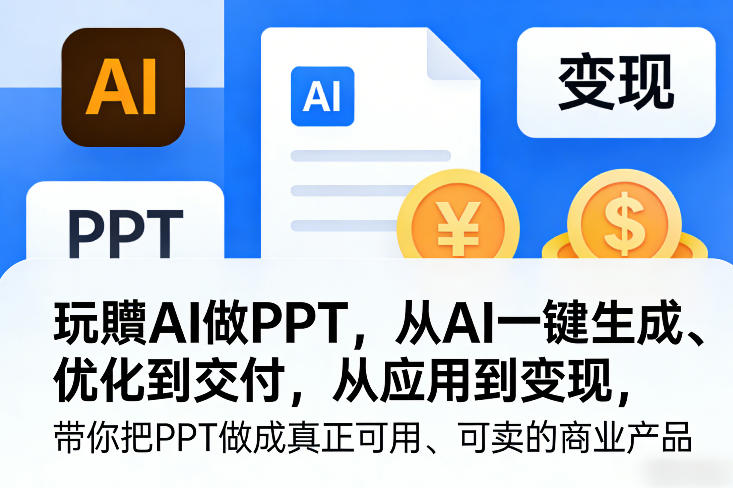 玩賺AI做PPT，从AI一键生成、优化到交付，从应用到变现，带你把PPT做成真正可用、可卖的商业产品(更新0513)网赚库-项目库-轻创网-中创网-福缘网-冒泡网-资源之家-魔方项目库网赚库