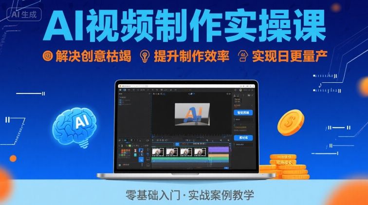 Ai视频制作实操课，解决创意枯竭、效率低下痛点，实现日更量产可持续变现(更新26年3月)网赚库-项目库-轻创网-中创网-福缘网-冒泡网-资源之家-魔方项目库网赚库