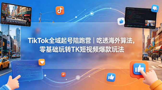 TikTok全域起号陪跑营|吃透海外算法,零基础玩转TK短视频爆款玩法网赚库-项目库-轻创网-中创网-福缘网-冒泡网-资源之家-魔方项目库网赚库