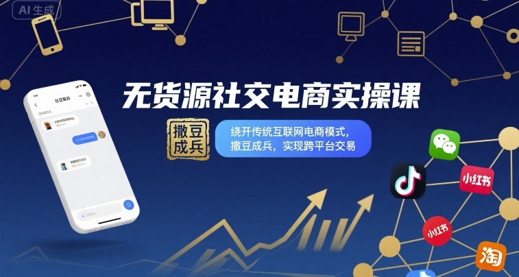 无货源社交电商实操课，绕开传统互联网电商模式，撒豆成兵，实现跨平台交易网赚库-项目库-轻创网-中创网-福缘网-冒泡网-资源之家-魔方项目库网赚库
