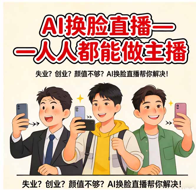 AI换脸直播，人人都能做主播网赚库-项目库-轻创网-中创网-福缘网-冒泡网-资源之家-魔方项目库网赚库