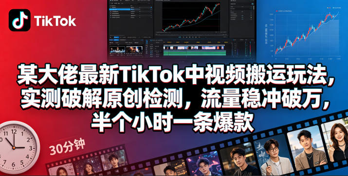 某大佬最新TikTok中视频搬运玩法,实测破解原创检测,流量稳冲破万,半个小时一条爆款网赚库-项目库-轻创网-中创网-福缘网-冒泡网-资源之家-魔方项目库网赚库