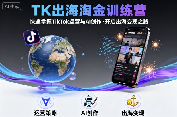 TK出海淘金训练营，助你快速掌握TikTok运营与AI创作，开启出海变现之路网赚库-项目库-轻创网-中创网-福缘网-冒泡网-资源之家-魔方项目库网赚库