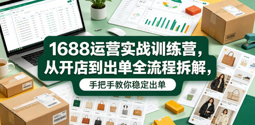 1688运营实战训练营，从开店到出单全流程拆解，手把手教你稳定出单(更新0620)网赚库-项目库-轻创网-中创网-福缘网-冒泡网-资源之家-魔方项目库网赚库