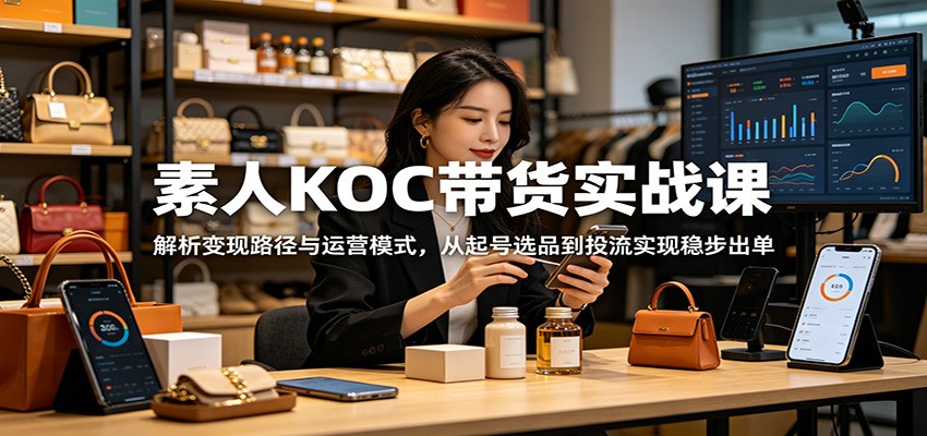 素人KOC带货实战课:解析变现路径与运营模式,从起号选品到投流实现稳步出单网赚库-项目库-轻创网-中创网-福缘网-冒泡网-资源之家-魔方项目库网赚库