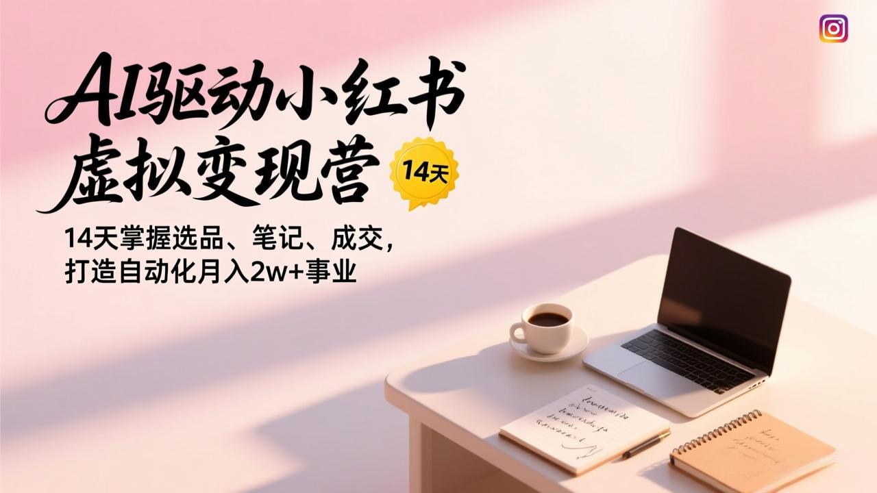 AI驱动小红书虚拟变现营，14天掌握选品、笔记、成交，打造自动化月入2w+事业网赚库-项目库-轻创网-中创网-福缘网-冒泡网-资源之家-魔方项目库网赚库