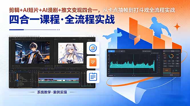 剪辑+AI短片+AI漫剧+推文变现四合一，从卡点抽帧到打斗戏全流程实战网赚库-项目库-轻创网-中创网-福缘网-冒泡网-资源之家-魔方项目库网赚库