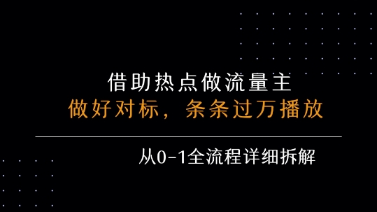 借力热点，乘顺风车玩流量主，条条过万播放， 每月收益5k+，从0-1全流程详细拆解网赚库-项目库-轻创网-中创网-福缘网-冒泡网-资源之家-魔方项目库网赚库