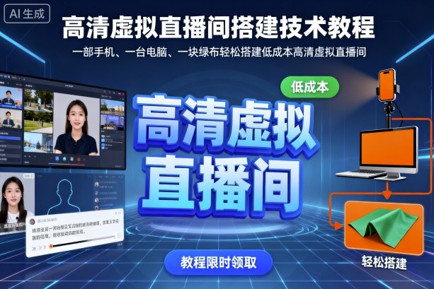 高清虚拟直播间搭建技术教程，一部手机、一台电脑、一块绿布轻松搭建低成本高清虚拟直播间网赚库-项目库-轻创网-中创网-福缘网-冒泡网-资源之家-魔方项目库网赚库