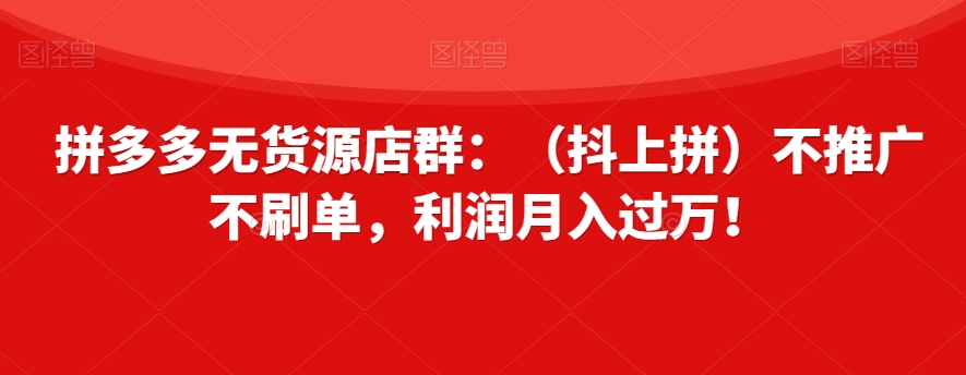 拼多多无货源店群：（抖上拼）不推广不刷单，利润月入过万！【揭秘】网赚库-项目库-轻创网-中创网-福缘网-冒泡网-资源之家-魔方项目库网赚库