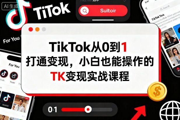 TikTok从0到1打通变现，小白也能操作的TK变现实战课程网赚库-项目库-轻创网-中创网-福缘网-冒泡网-资源之家-魔方项目库网赚库