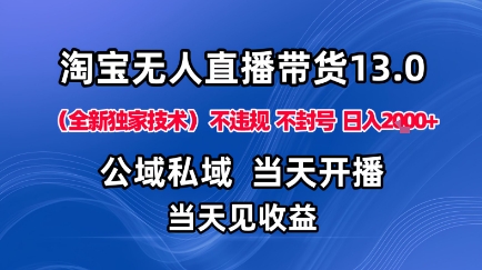 淘宝无人直播13.0，公域私域技术，不封号，不违规布局下半年旺季赛道，日入1K+(独家技术)【揭秘】网赚库-项目库-轻创网-中创网-福缘网-冒泡网-资源之家-魔方项目库网赚库