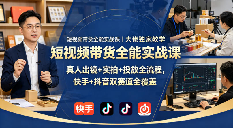 短视频带货全能实战课|大佬独家教学,真人出镜+实拍+投放全流程,快手+抖音双赛道全覆盖网赚库-项目库-轻创网-中创网-福缘网-冒泡网-资源之家-魔方项目库网赚库