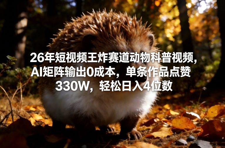 26年短视频王炸赛道动物科普视频，AI矩阵输出0成本，单条作品点赞330W，轻松日入4位数网赚库-项目库-轻创网-中创网-福缘网-冒泡网-资源之家-魔方项目库网赚库
