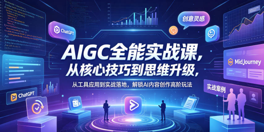 AIGC全能实战课,从核心技巧到思维升级,从工具应用到实战落地,解锁AI内容创作高阶玩法网赚库-项目库-轻创网-中创网-福缘网-冒泡网-资源之家-魔方项目库网赚库