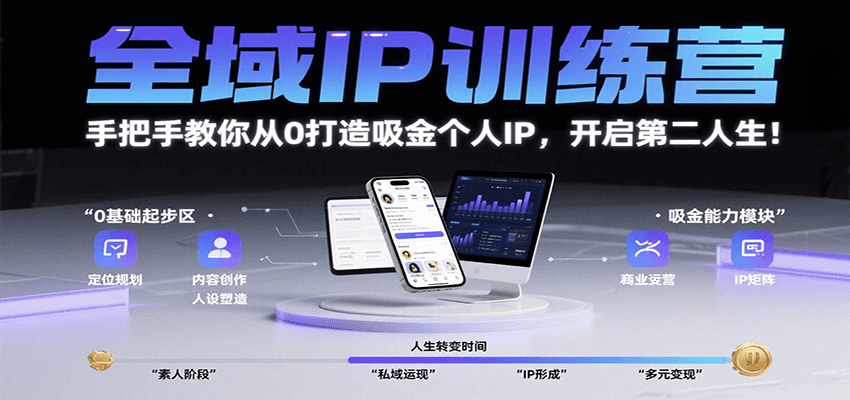 全域IP训练营，手把手教你从0打造吸金个人IP，开启第二人生！网赚库-项目库-轻创网-中创网-福缘网-冒泡网-资源之家-魔方项目库网赚库