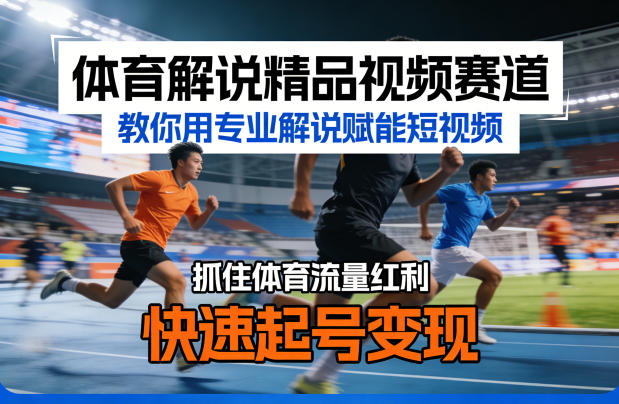 体育解说精品视频赛道，教你用专业解说赋能短视频，抓住体育流量红利，快速起号变现网赚库-项目库-轻创网-中创网-福缘网-冒泡网-资源之家-魔方项目库网赚库