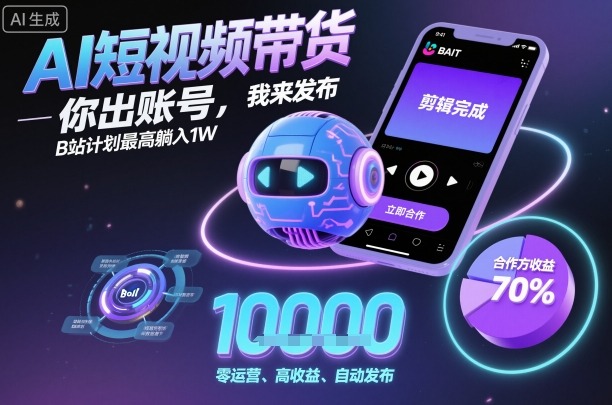 AI短视频带货，你出账号，我来发布，B站计划最高躺入1W【揭秘】网赚库-项目库-轻创网-中创网-福缘网-冒泡网-资源之家-魔方项目库网赚库
