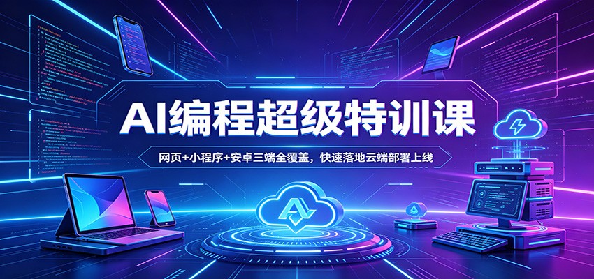 AI编程超级特训课：网页+小程序+安卓三端全覆盖，快速落地云端部署上线网赚库-项目库-轻创网-中创网-福缘网-冒泡网-资源之家-魔方项目库网赚库