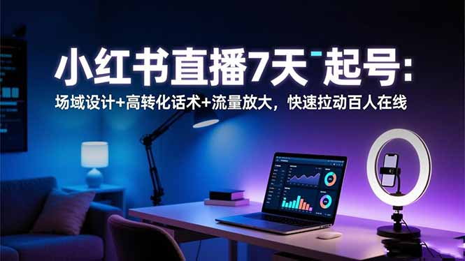 小红书直播7天起号：场域设计+高转化话术+流量放大，快速拉动百人在线网赚库-项目库-轻创网-中创网-福缘网-冒泡网-资源之家-魔方项目库网赚库