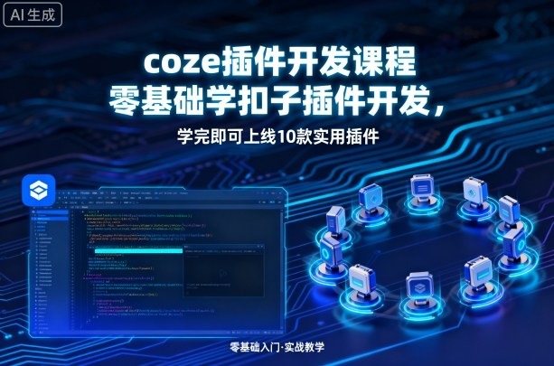 coze插件开发课程，零基础学扣子插件开发，学完即可上线10款实用插件网赚库-项目库-轻创网-中创网-福缘网-冒泡网-资源之家-魔方项目库网赚库