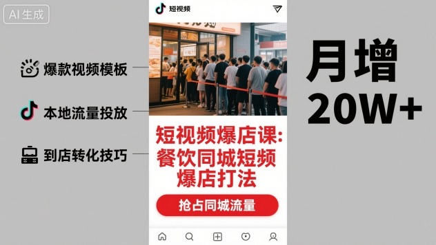 短视频爆店课，餐饮同城短视频爆店打法网赚库-项目库-轻创网-中创网-福缘网-冒泡网-资源之家-魔方项目库网赚库
