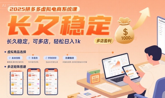 2025拼多多虚拟电商系统课，长久稳定，可多店，轻松日入1k网赚库-项目库-轻创网-中创网-福缘网-冒泡网-资源之家-魔方项目库网赚库