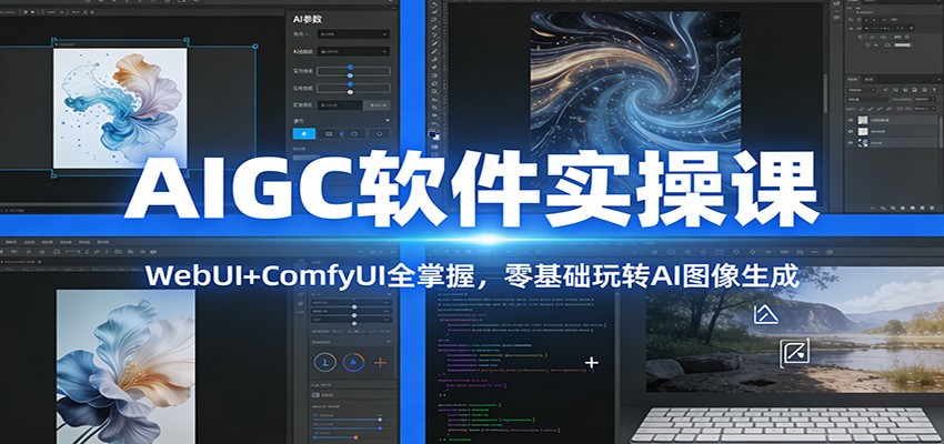 AIGC软件实操课：WebUI+ComfyUI全掌握，零基础玩转AI图像生成网赚库-项目库-轻创网-中创网-福缘网-冒泡网-资源之家-魔方项目库网赚库