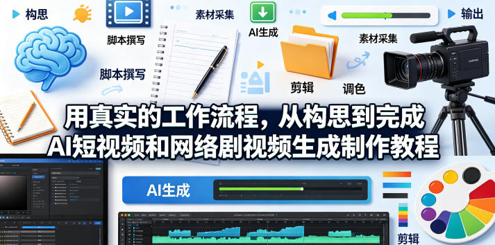 用真实的工作流程,从构思到完成AI短视频和网络剧视频生成制作教程-中英字幕网赚库-项目库-轻创网-中创网-福缘网-冒泡网-资源之家-魔方项目库网赚库