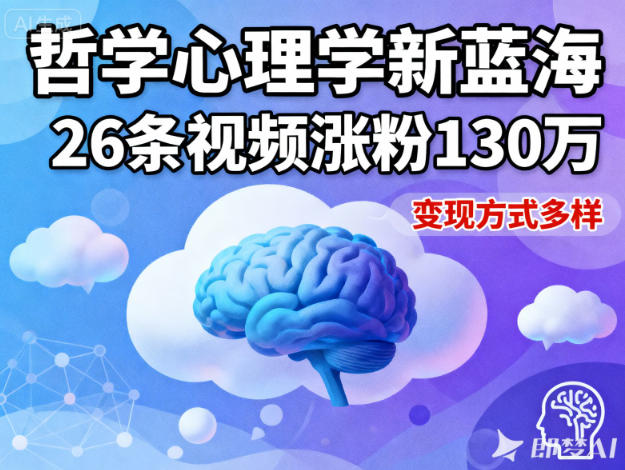 短视频新蓝海，哲学心理学赛道，26条视频涨粉130W，变现方式多样网赚库-项目库-轻创网-中创网-福缘网-冒泡网-资源之家-魔方项目库网赚库