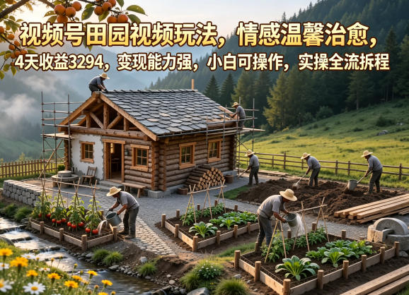 视频号田园视频玩法,情感温馨治愈,4天收益3294,变现能力强,小白可操作,实操全流程拆解网赚库-项目库-轻创网-中创网-福缘网-冒泡网-资源之家-魔方项目库网赚库