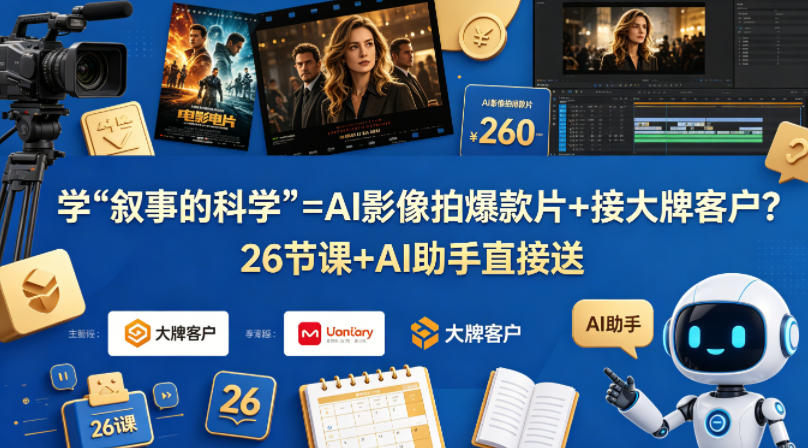 学《叙事的科学》=AI影像拍爆款片+接大牌客户?26节课+AI助手直接送【原创双语字幕】网赚库-项目库-轻创网-中创网-福缘网-冒泡网-资源之家-魔方项目库网赚库