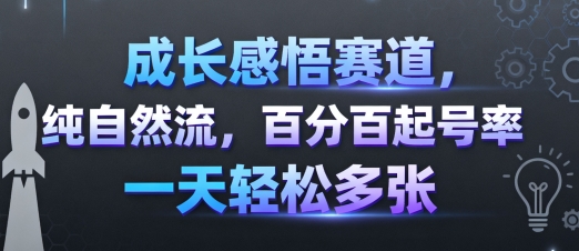 成长感悟赛道，纯自然流，百分百起号率 一天轻松多张网赚库-项目库-轻创网-中创网-福缘网-冒泡网-资源之家-魔方项目库网赚库