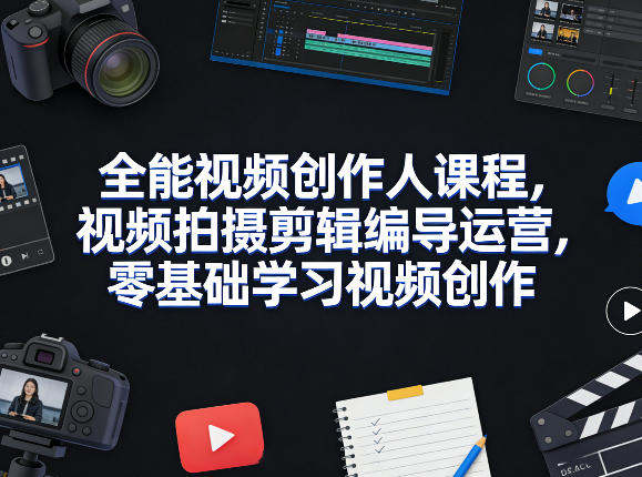 全能视频创作人课程,视频拍摄剪辑编导运营,零基础学习视频创作(更新2026年4月)网赚库-项目库-轻创网-中创网-福缘网-冒泡网-资源之家-魔方项目库网赚库