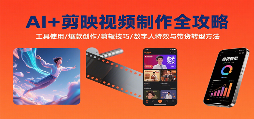 AI+剪映视频制作全攻略：工具使用/爆款创作/剪辑技巧/数字人特效与带货转型方法网赚库-项目库-轻创网-中创网-福缘网-冒泡网-资源之家-魔方项目库网赚库