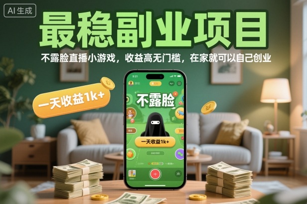 最稳副业项目，不露脸直播小游戏，收益高无门槛，一天收益1k+，在家就可以自己创业【揭秘】网赚库-项目库-轻创网-中创网-福缘网-冒泡网-资源之家-魔方项目库网赚库