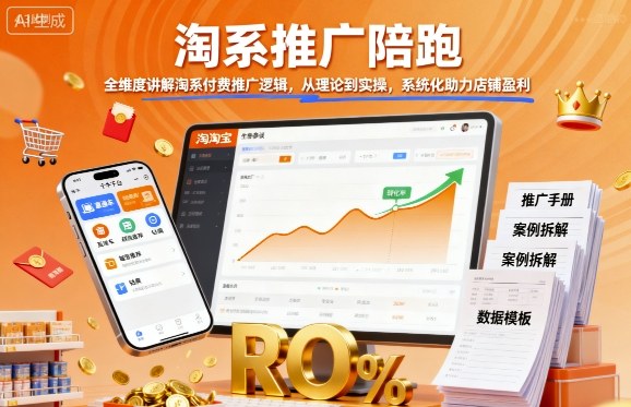 淘系推广陪跑，全维度讲解淘系付费推广逻辑，从理论到实操，系统化助力店铺盈利网赚库-项目库-轻创网-中创网-福缘网-冒泡网-资源之家-魔方项目库网赚库