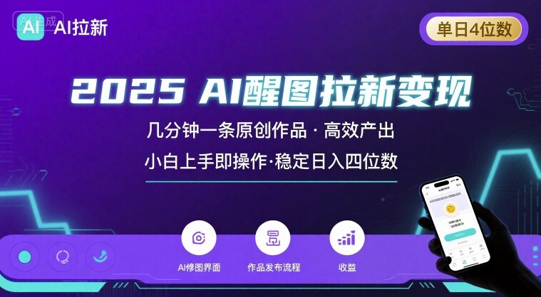 2025最强AI醒图拉新，几分钟一条原创作品，单日收入4位数，小白也能上手操作网赚库-项目库-轻创网-中创网-福缘网-冒泡网-资源之家-魔方项目库网赚库