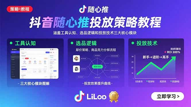 抖音随心推投放策略教程：涵盖工具认知、选品逻辑和投放技术三大核心模块网赚库-项目库-轻创网-中创网-福缘网-冒泡网-资源之家-魔方项目库网赚库