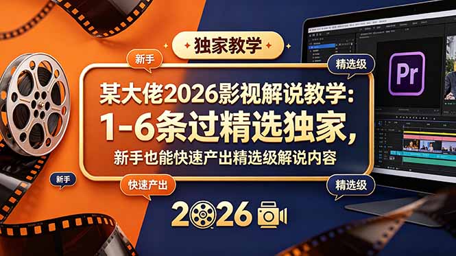 某大佬2026影视解说教学：1-6条过精选独家，新手也能快速产出精选级解说内容网赚库-项目库-轻创网-中创网-福缘网-冒泡网-资源之家-魔方项目库网赚库