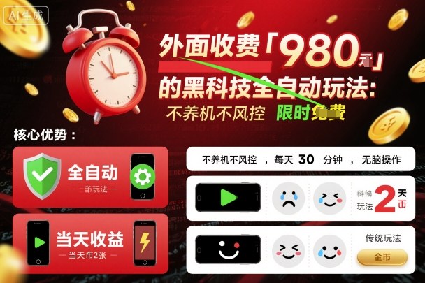 外面收费980的黑科技全自动玩法，不养机不风控，每天30分钟，无脑操作，当天收益2张【揭秘】网赚库-项目库-轻创网-中创网-福缘网-冒泡网-资源之家-魔方项目库网赚库
