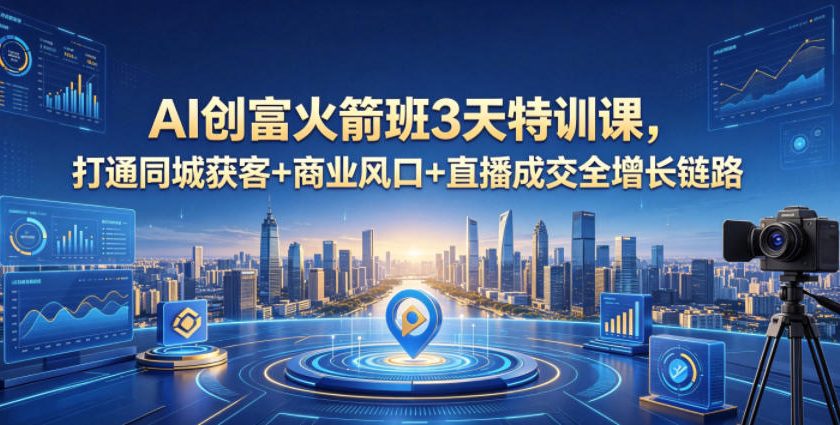 AI创富火箭班3天特训课,打通同城获客+商业风口+直播成交全增长链路,2026年4月新课网赚库-项目库-轻创网-中创网-福缘网-冒泡网-资源之家-魔方项目库网赚库