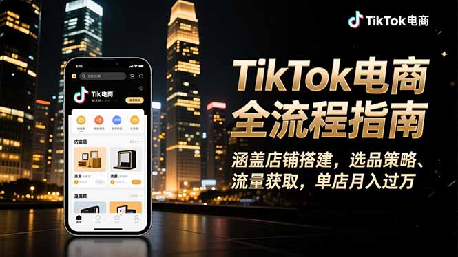 TikTok电商全流程指南，涵盖店铺搭建、选品策略、流量获取，单店月入过万网赚库-项目库-轻创网-中创网-福缘网-冒泡网-资源之家-魔方项目库网赚库
