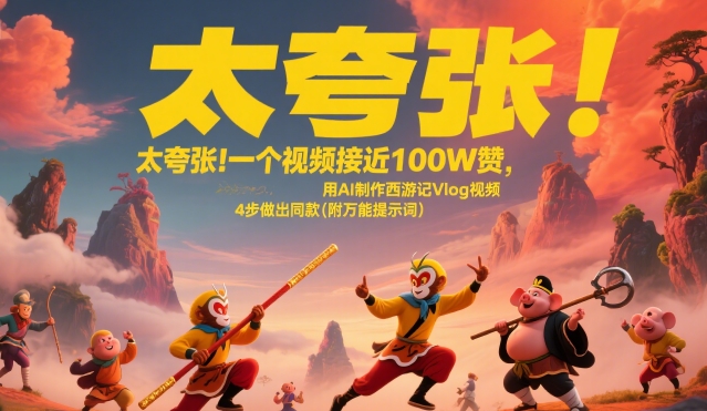 太夸张！一个视频接近100W赞，用AI制作西游记Vlog视频，全流程拆解来了(附万能提示词)网赚库-项目库-轻创网-中创网-福缘网-冒泡网-资源之家-魔方项目库网赚库